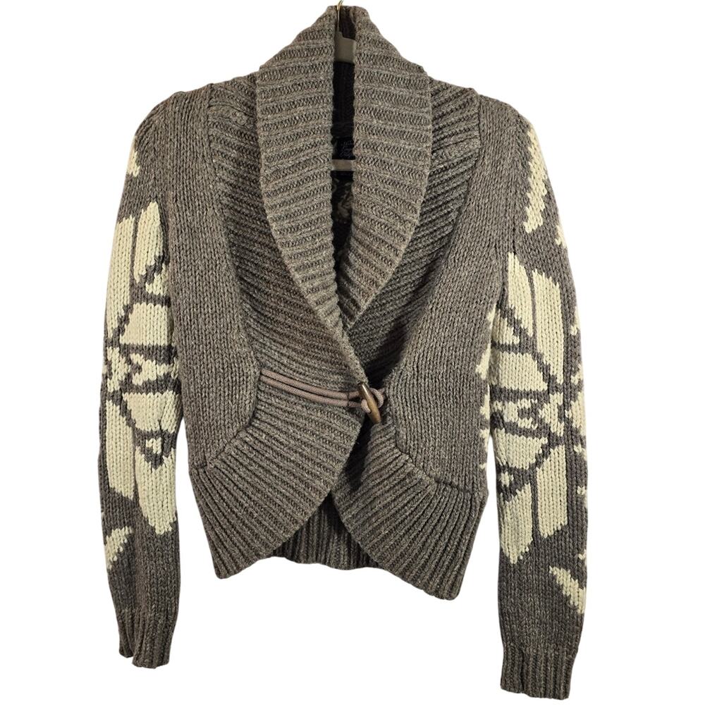M American Eagle AEO Taupe Knit Toggle Button Cardigan Sweater Size S Wool Blend